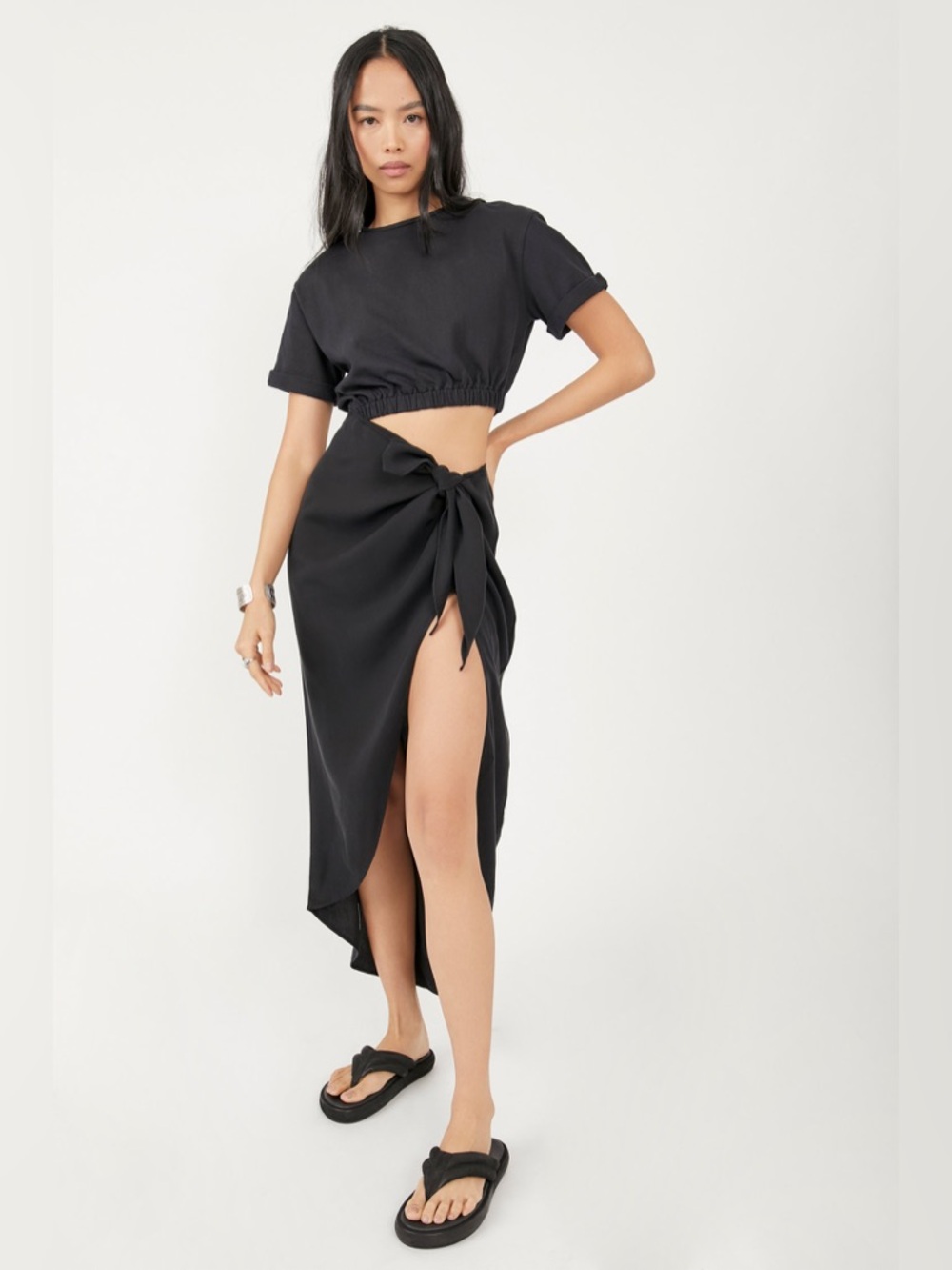 NWT Free People Wmns Sz S Rae Waist Cutout Asymmetric Solid Black Dress